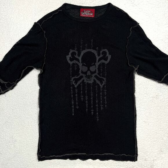 Vintage Lip Service Live Fast Die Young Skull Black Sweater Large Y2K Goth - Picture 3 of 16